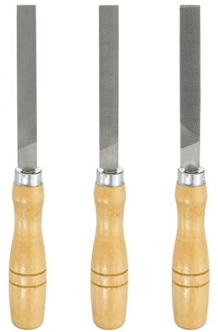 sourcing map 3pcs Flat Cut File 4 Double Cut Teeth High Carbon Steel Hand Rasp File with Wood Handle for Metal Wood Deburring Removing