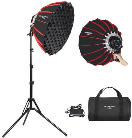 XPAISYQC 21in/55cm 60W LED Photography Softbox Lighting Kit with Grid | Quick Release and Foldable,3000-6500K for Studio or Outdoor Portrait Photography,Live Streaming,Video,Camera