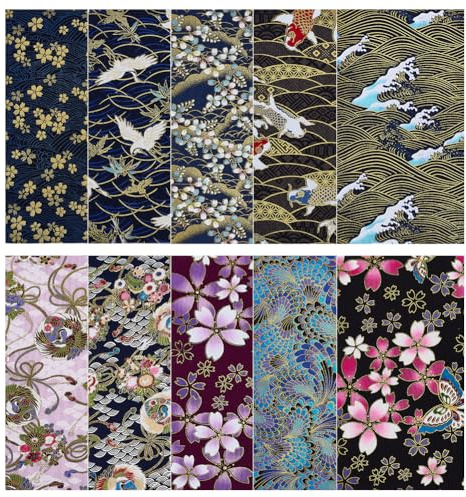 PH PandaHall 10pcs Tissu en Coton Style Japonais Patchwork Fleur Carrés Tissu Artisanat Tissus Quiltage Fat Quarters Tissus Couture pour DIY Artisanat Scrapbooking Art Décor 25x25cm