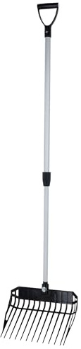 Kerbl Dunggabel für Strohpellets, Gabel, Werkzeug, schwarz, mit Aluminium-Teleskopstiel und D-Griff, Länge verstellbar 120cm - 185cm, 3232485