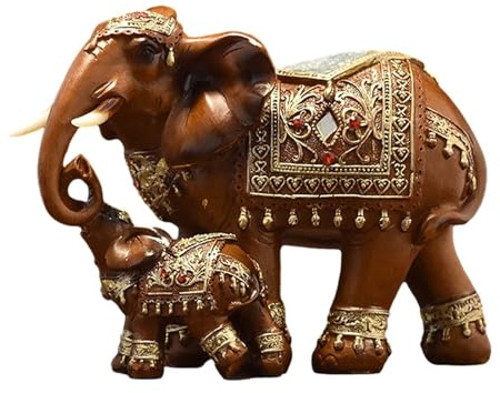 IOIUSKKU Statue di elefanti in resina per Capodanno, sculture di famiglie elefanti, idea regalo per la decorazione, statue famiglia, statuette in piedi, Marrone, 21x10.5x15.5 cm