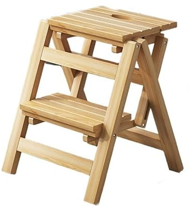 stepping stool Staircase Stool without Installation Portable Step Chair Solid Wood Folding Climbing Ladder for Home Kitchen Indoor Ramps small(Wood)