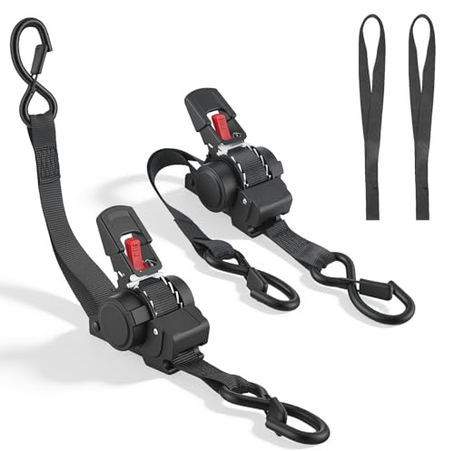 Automatik Spanngurte 2 Stück, 3,5 m x 25 mm, Spanngurte mit Ratsche, 680 kg Bruchfestigkeit, Spanngurte mit Haken, Selbstaufrollende Zurrgurte mit S-Haken, für LKW, Anhänger, Motorrad, Fahrrad