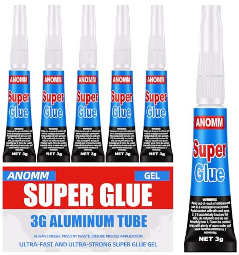 ANOMM 6x3g Super Glue, Superpegamento Gel Extra Fuerte, Evita Obstrucción | Transparente y sin costuras pegamento fuerte, para plástico, Madera, Metal, Vidrio, Cuero y Bricolaje