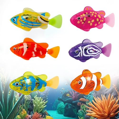 KBIBCK 6 Piezas de Pescado Robot baño, Electrónicos para Bañera, Peces Eléctricos Nadadores con luz LED, Funcionan con Pilas, Juguete Reutilizable para Niños, Mascotas y Piscinas