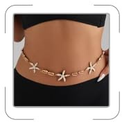 Vintage Metall Taillenketten,Muschel Seestern Taillenkette,Bauchkette für Frauen Bauchkette Metall Quaste Kettengürtel Verstellbare Body Link Gürtel Strand Bauchnabelschmuck Accessoire Für Damen