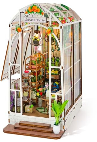 Kits de rincón de libros para adultos, invernadero de bricolaje con luces LED, rompecabezas 3D de madera en miniatura, decoración de estantería y regalos para los amantes de los libros