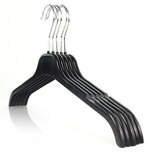 Hangerworld 60 Platzsparende schwarze Kleiderbügel aus stabilem Kunststoff, Bügelbreite ca. 43 cm, mit um 360° drehbaren Chromhaken und Einkerbungen, ideal für Oberhemden, Blusen, T-Shirts, Pullover, Jacken und andere Kleidungsstücke