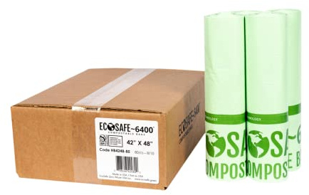 EcoSafe-6400 HB4248-85 Certified Compostable Bag - 42x48” Green Bags for 55 Gallon Bin - Extra Strong Leak, Puncture and Tear Resistant Food Scraps Bin Liners, Pack of 80