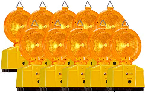 UvV 10 Stück Baustellenleuchten Warnleuchten mit Dämmerungsfunktion automatische Tag- Nachtschaltung LED inkl. 2 Lampenschlüssel (Ohne Batterien)