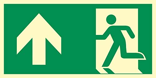 Schild Rettungsweg Geradeaus Notausgang nachleuchtend 300 x 150 mm | 3 mm Alu-Verbund mit nachleuchtender Folie, langnachleuchtend nach ASR A1.3, wetterfest, Made in Germany