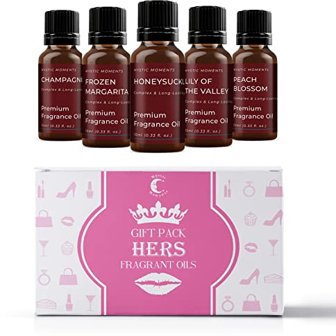 Mystic Moments | Kit Regalo Iniziale di Oli Profumati HERS | 5 x 10ml | Champagne, Margarita Frozen, Caprifoglio, Mughetto, Fiore di Pesco | Ricche Fragranze di Lunga Durata