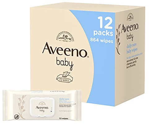 Aveeno Baby Daily Care Salviettine, Salviettine umidificate neonati, Salviette neonato con Avena e Aloe, Detergente intimo neonato senza profumo, 12 confezioni da 72 pezzi – Esclusiva Amazon