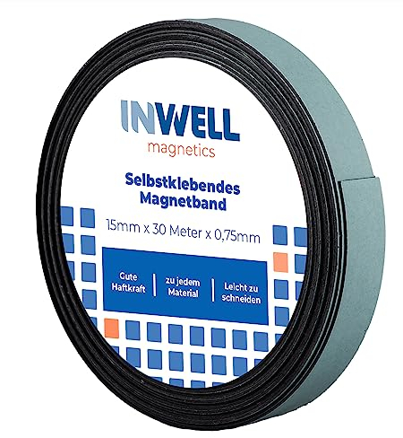 Inwell - Selbstklebendes Magnetband 15 mm auf Rol | 30 meter | Starker Magnetkraft | Magnetstreifen | Magnetklebeband
