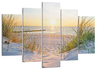 ARTTOR Leinwandbild 150x100cm Wandbild Landschaften Maritim - 3989 | Düne Strand Meer Mehrteilige Groß XXL Wanddekoration Wohnzimmer Schlafzimmer Wanddeko Wand Kunstdruck Wandkunst ARTTOR