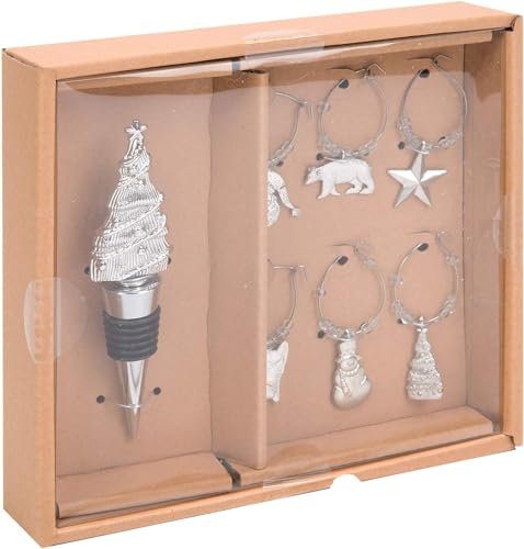 Santa Express Silver Christmas Tree Bottle Stopper & Wine Glass Charms