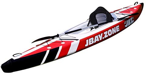 JBAY.ZONE V-Shape Mono, Kayak Gonfiabile Monoposto per Neofiti e Appassionati, Due Camere d'Aria, Drop-Stitch ad Alta Pressione, Pompa, Pagaia a Doppia Pala e Sedile Inclusi, Fino a 159kg, 385x81 cm