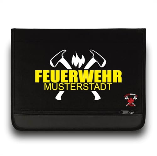 Roter Hahn 112 Personalisierbare Feuerwehr Schreibmappe SM-M00036 Organizer Konferenzmappe Gelb-Weiss