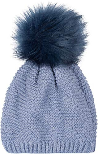 styleBREAKER Unisex Strick Bommelmütze Fleece | Fein gestricktes Gewebe, Fake-Fur-Pompon (Ø 12 cm), wärmendes Innenfutter, Bundweite 23 cm, dehnbar für 46-60 cm Kopfumfang.