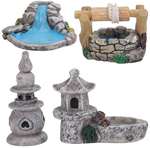 4 Pièces Ornement Chinois Vintage Mini décor de Paysage décorations de fées des modèles décor Vintage Mini-puits décor Mini modèle de Style Chinois Miniature décorer Mousse bonsaï