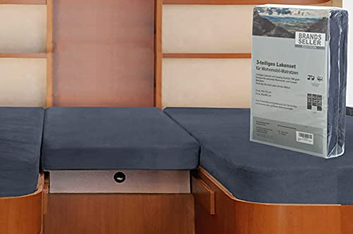 Brandsseller Spannbettlaken 3er Set für Wohnwagen Wohnmobil Heckbett Spannbetttuch Camping 70 x 190 cm – 85 x 210 cm (2X) und 35 x 130 cm – 50 x 145 cm (1x) - Anthrazit