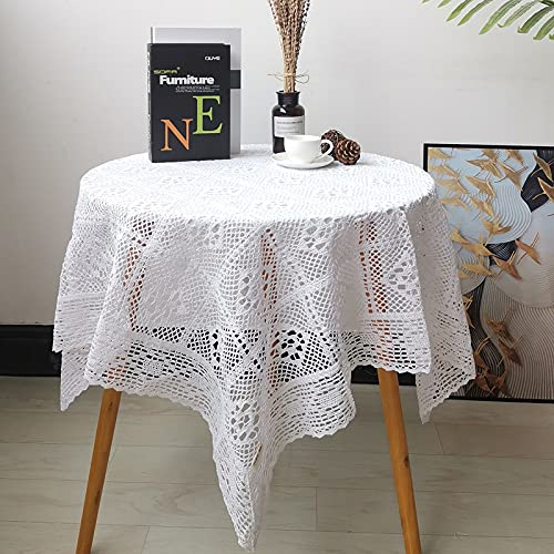 BMIDOT Tischdecken Vintage Quadratisch Häkeln Deckchen Tischdecken Baumwolle Spitze Tischdecke Cover Topper (Weiß, 85 x 85 cm)