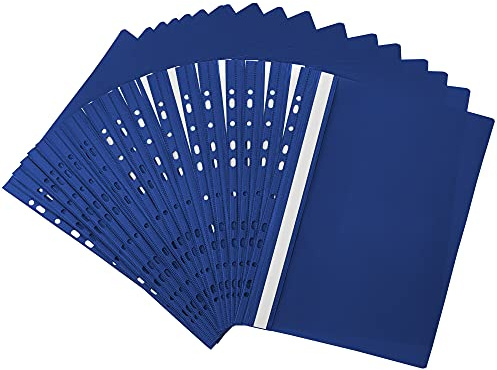 Netuno 20x chemise à lamelles perforée A4 bleu foncé protège-documents A4 dos rigide chemises de présentation couverture transparente farde à lamelles pour documents
