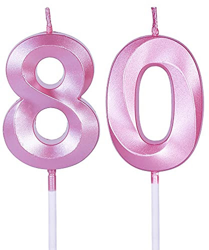 Geburtstagskerzen zum 80. Geburtstag, für Kuchen, Zahl 80, Tortenaufsatz für Party, Jahrestag, Hochzeit, Feier, Dekoration