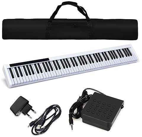 COSTWAY Pianoforte Digitale 88 Tasti, Tastiera Musicale (Bianco) | Pianola Elettronica con 128 Ritmi e Toni, Pedale Sustain, MIDI, USB e Funzione di APP Bluetooth