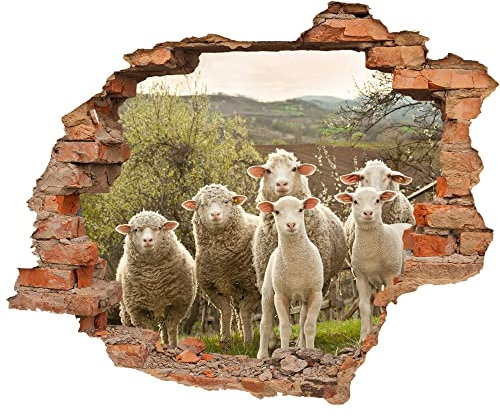 Wandtattoo - Wanddurchbruch mit Aussicht auf Schafe 70 x 57 cm - Wandaufkleber
