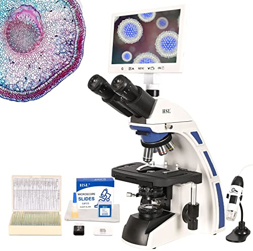 HSL Trinocular Compound Microscope for Adults Professional 9 LCD Digital Microscope Kit Electron Microscope Light Biological Microscope with Screen 400x1000x Microscope