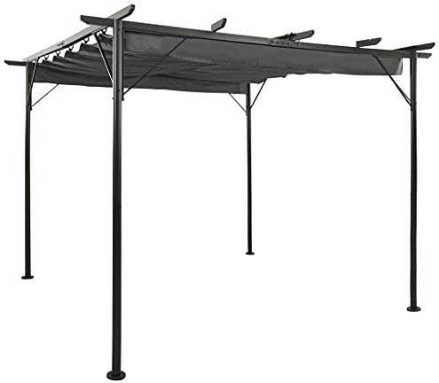 Pergola mit Versenkbarer Schiebedach, Balkon Pavillon Gartenpergola Gartenpavillon Überdachung Gartenzelt Sonnenschutz Terrassendach Stahlgestell, 3x3 m Anthrazit