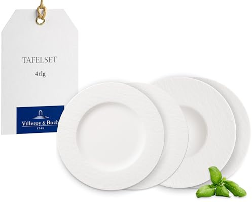 Villeroy & Boch – Manufacture Rock blanc Teller-Set 4 teilig für 2 Personen Weiß, Spülmaschinenfest, Mikrowellensicher, Teller Set, Geschirrset, Tafelservice, Geschirrset Modern, Premium Porzellan