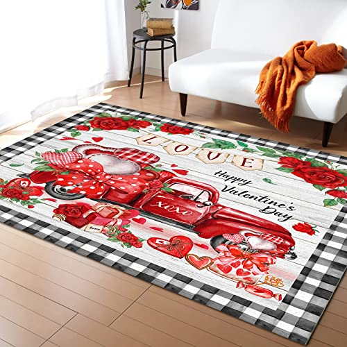 Bereich Teppiche Liebt Red Truck Rose Buffalo Plaid Polka Dot Sweet Balloon Teppich Pflegeleichte Matte Antibakterielle Türmatte Für Innen Flur Küche 120X160Cm