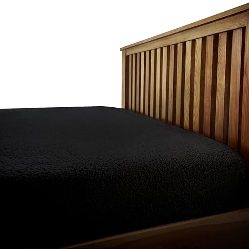 VELVETIO Easy Care Teddy Bear Deep Fitted Sheet, Super Soft Thermal Warm Fleece Bedsheet, Hypoallergenic Cuddle & Fluffy Bed Linen, Single Size Bedset, Black