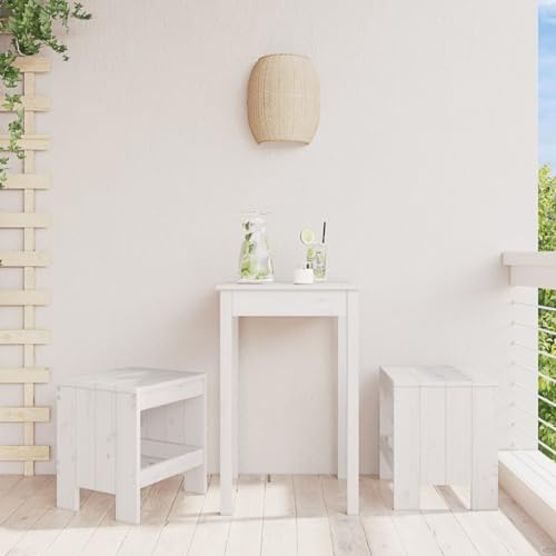 LAPOOH Gartenhocker 2 STK. Weiß 40x36x45 cm Massivholz Kiefer, Balkon Hocker, Fusshocker Garten, Hocker Garten, Fußhocker Für Sessel, Gartenmöbel Hocker 825339
