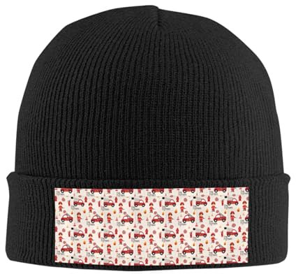 OPSREY Kleine Jungen und Mädchen in Feuerwehrleuten bedruckte warme Fleece-Mütze Neutral Strickmütze Winter Wollmütze Beanie, Schwarz , One size