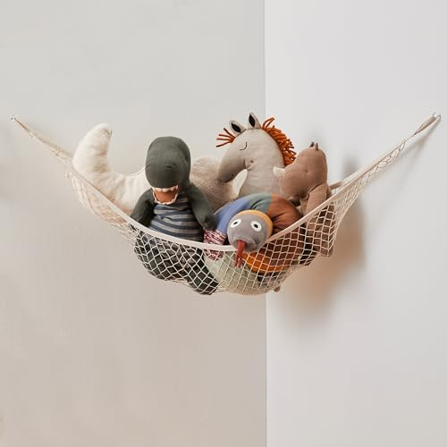 3 Sprouts - Kuscheltier Aufbewahrung - Hängematte für Stofftiere im Kinderzimmer - Netz für Kuscheltiere - Plüschtier Aufbewahrung -Beige