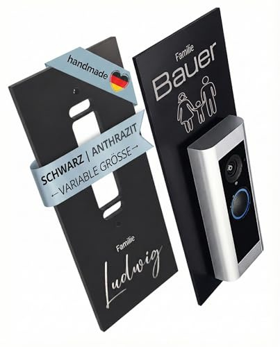LazerlichtCraft Klingelschild für Ring Doorbell Pro Kabel/Pro 2 personalisiert – Acrylglas Blende mit Wunschgravur – Schwarz glänzend oder Anthrazit matt – Türklingel Zubehör