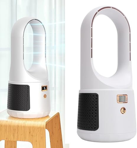 Oreilet Desk Fan Bladeless, Portable Quiet Cooling Table Fan with LED Display 6 Speeds Wind, Personal Small Fan Air Cooler Tabletop Fan for Home Office Bedroom Travel Outdoor (White)