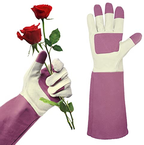 WENFEN Lange Gartenhandschuhe for Damen, dicke, dornensichere Gartenhandschuhe, langärmlige, dornensichere Rosenschnitthandschuhe, Gartenhandschuhe for Männer und Frauen, lange Stulpen(Pink,L)