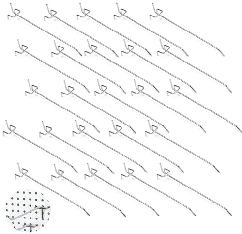 SKYPRO Assortimento di 25 ganci per pannello forato, ganci per pannello forato, accessori per pannelli forati, in metallo, per supermercati, negozi, soggiorno, cucina, casa (lunghezza 200 mm