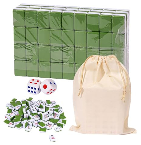 Generic Mahjong Set | Traditional Chinese Mah Jong Game With Storage Bag + 144 Pieces Mahjong Tiles + 2 Dices, Portable Travel Game For Family Gathering Leisure Time