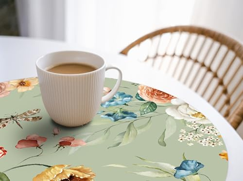 VINILIKO Design | Set de 4 Individuales de Mesa de Vinilo Jardín Secreto diámetro 40 cm - Pack de 4, Salvamantel, Impermeable, Lavable, Antimanchas, Antideslizante