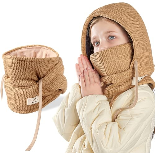 AYPOW Varm balaklava-hatt för barn 4-10 år, multifunktionell dubbelskikt termisk vindtät ansiktsskydd, skidmask, varm stickad fleecehatt mössa huva halsvärmare halsduk, pojkar flickor cykling