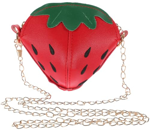 OATIPHO Erdbeer Umhängetasche Für Mädchen Mit Kettenriemen Kleine Schultertasche Mit Reißverschluss Stylische Kinder Tasche Für Taschengeld Und Alltagsgegenstände