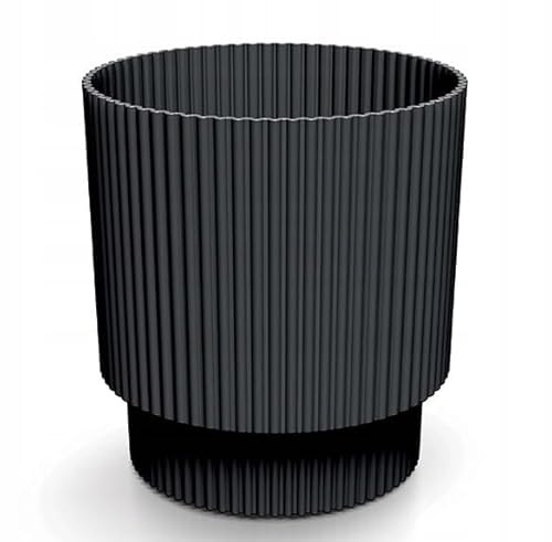 DomoDomo Blumentopf & Übertopf Schwarz Geriffelt mit Fuß 13,8x12,8 cm – Dekorativer Pflanztopf Milly Round