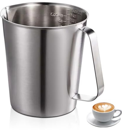 Sporgo Misurino in acciaio inox: brocca per latte da 1500 ml, bricco per latte Barista con misurazione marca, brocca per schiuma, per cappuccino, latte e caffè espresso