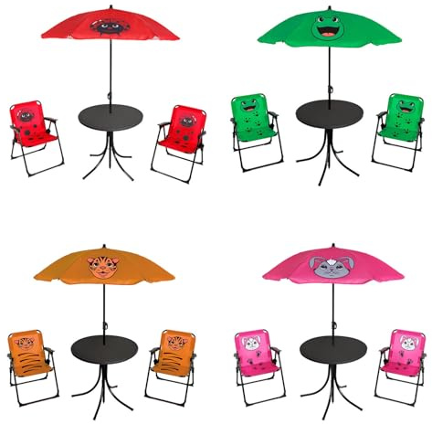 Mojawo 4tlg Kinder Campingmöbel Set Outdoor 2 x Campingstuhl Klappstuhl + Tisch + Sonnenschirm Rot, Farben:Pink
