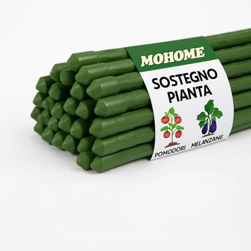MOHOME Bastoncini Supporto Piante Rampicanti Set 25 Cannette Acciaio Plastificato Bastone 1,1 Ø x 150 cm Tutore Verde Giardino Orto Pomodori Melenzane